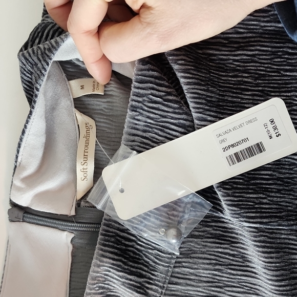 NWT, Soft Surroundings Salvaza Silver Gray Velvet Midi Dress sz M (10-12) - Picture 8 of 11